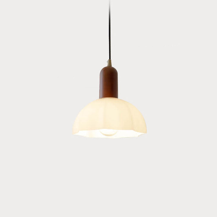 Suspension Luminaire 1 Lumière en Noyer Moderne avec Abat-Jour en Verre Vintage 