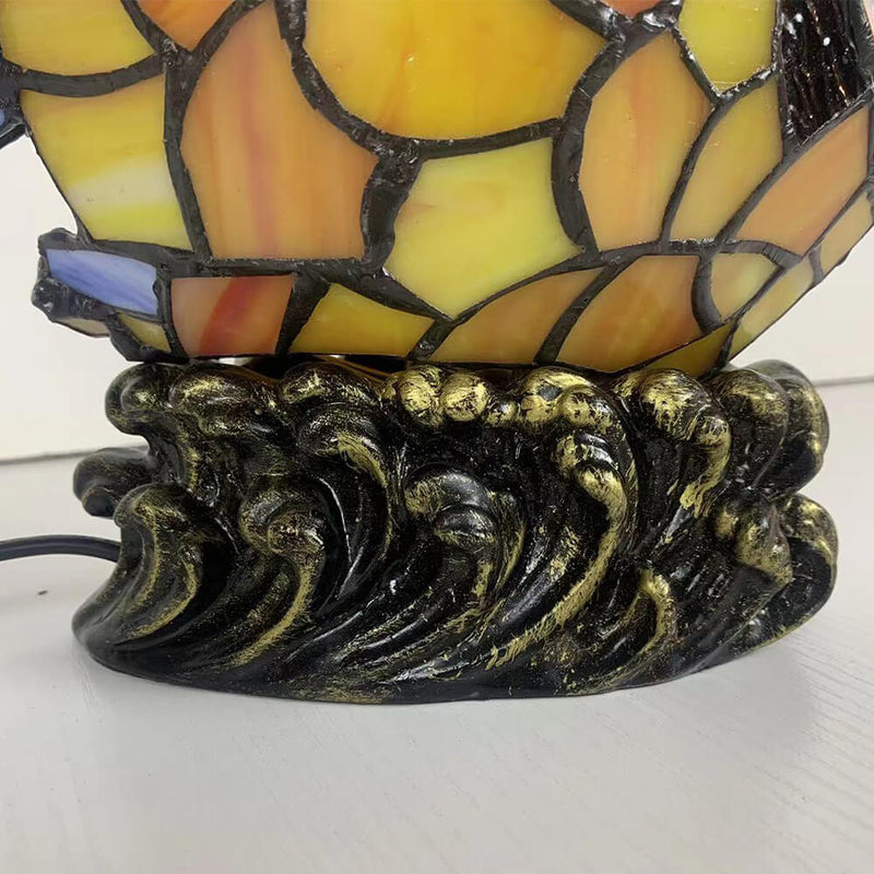 Lampe de table 1 lumière en verre de fer Tiffany Poisson créatif rétro européen 