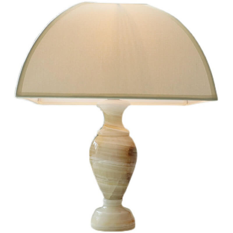 Lampe de table vintage à 1 lumière avec abat-jour conique en tissu français et base en jade 