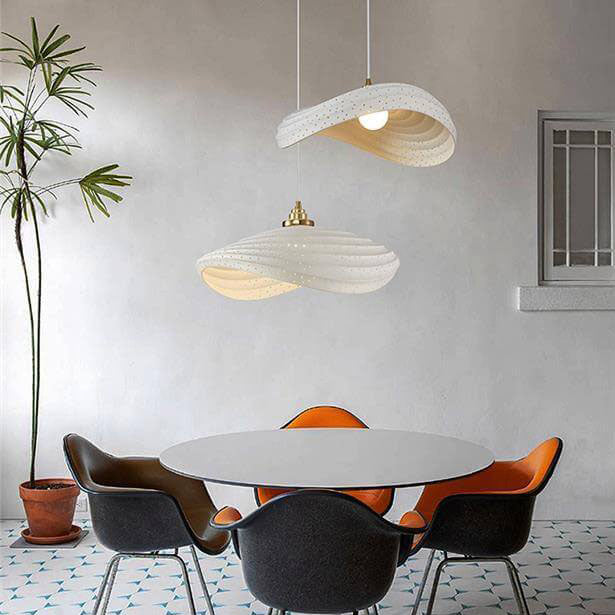 Contemporary Nordic Resin Striped Geometric Dome 1-Light Pendant Light For Living Room