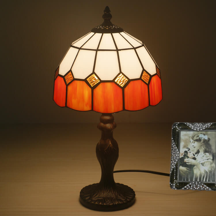 Vintage Tiffany Gemstone Stained Glass Round 1-Light Table Lamp