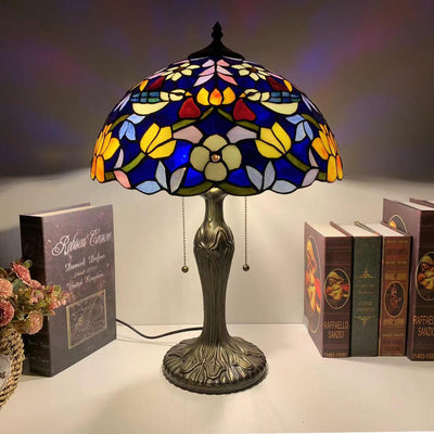 Tiffany Luxury Iron Stained Glass Flower 1-Light Table Lamp