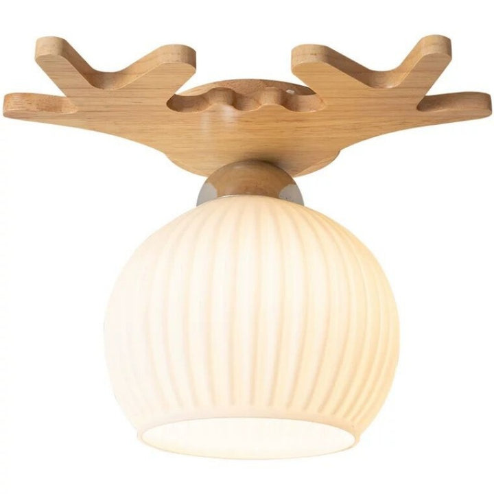 Lámpara de techo semiempotrada de 1 luz con cúpula de cristal y diseño de asta en madera maciza estilo nórdico contemporáneo para pasillo 