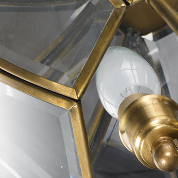 European Luxury Brass Glass Cage 3-Light Chandelier