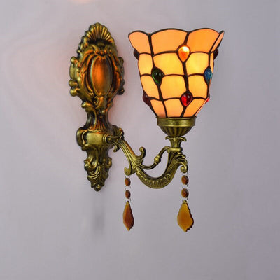 Traditional Tiffany Crystal Glass Pendant 1-Light Wall Sconce Lamp