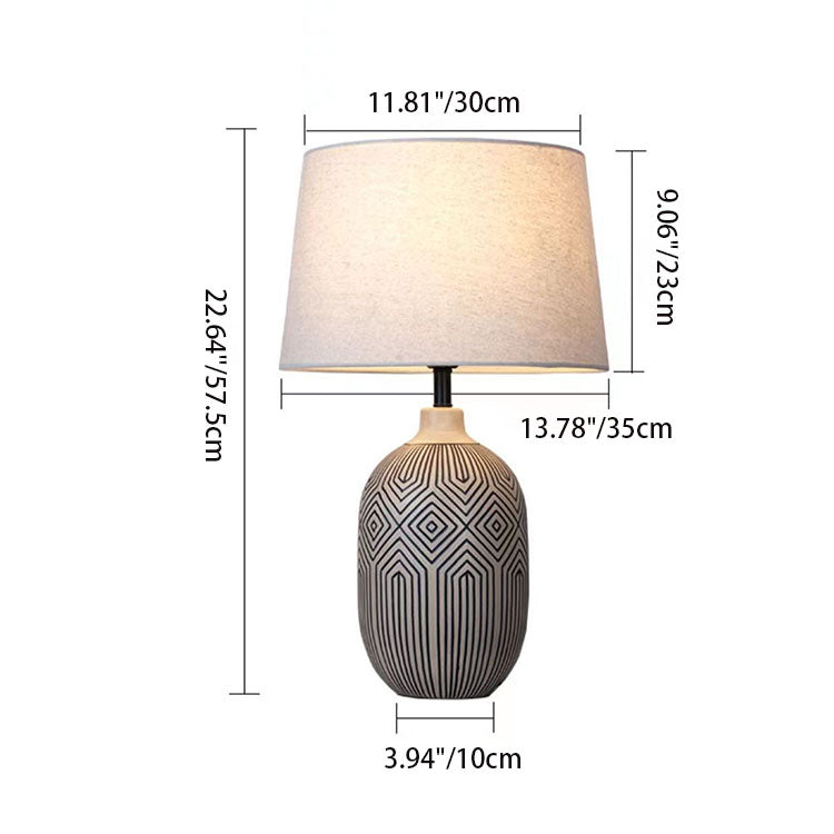 Traditional Japanese Striped Vase Base Ceramic Fabric 1-Light Table Lamp For Bedroom