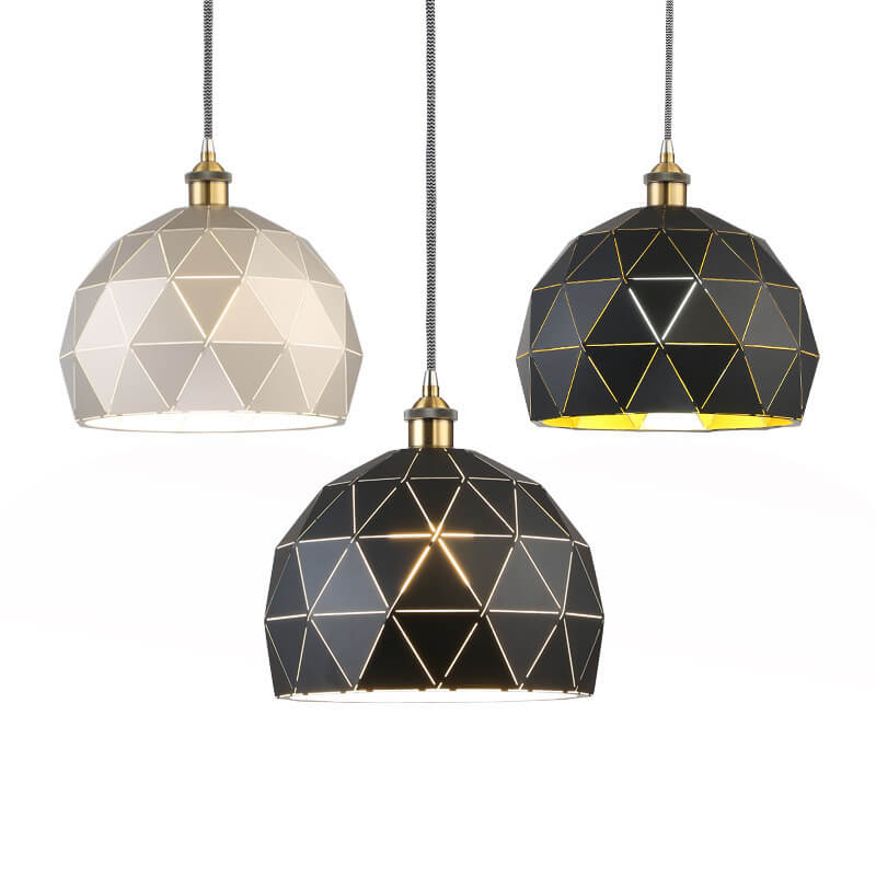 Lámpara Colgante Industrial Simple de Hierro con Cúpula Hueca de Diamante de 1 Luz 