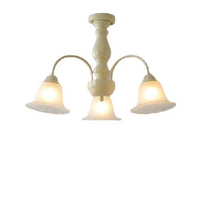 French Cream Glass Flower Shade 3/5/6/8 Light Semi- Flush Mount Ceiling Light