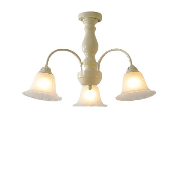 French Cream Glass Flower Shade 3/5/6/8 Light Semi- Flush Mount Ceiling Light