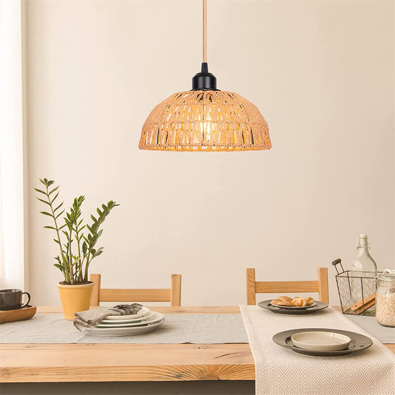 Traditionelle rustikale halbrunde Pendelleuchte aus Eisenhanfseil mit 1 Licht für Wohnzimmer 
