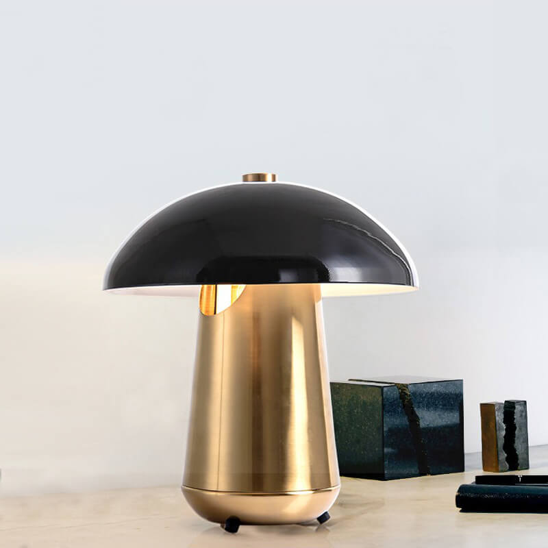 Postmodern Metal Mushroom Black Shade Gold Base 1-Light Table Lamp