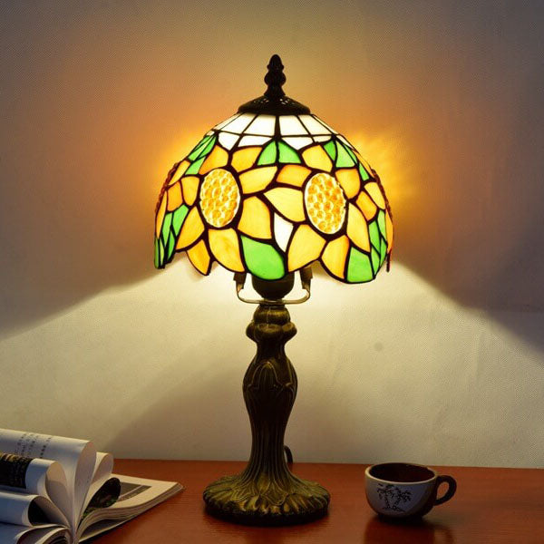 Tiffany Rustikale Sonnenblume Buntglas 1-Licht Tischlampe 