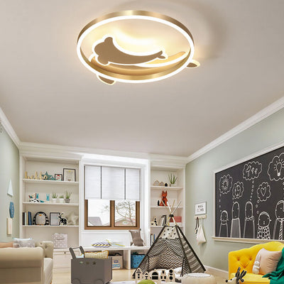 Modern Creative Golden Dolphin Iron LED Flush Mount Ceiling Light