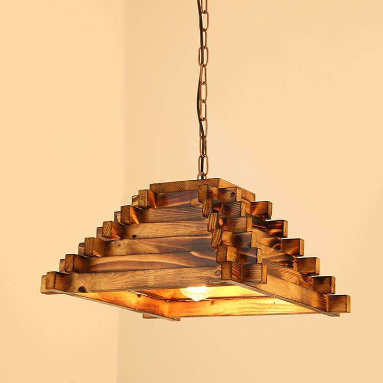 Vintage Aged Wooden Triangle 1-Light Pendant Light