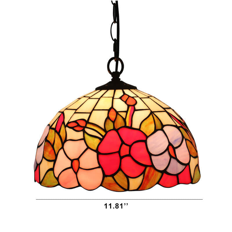 Cúpula de Vidrio Tiffany Europea con Vitral, Lámpara Colgante de 1 Luz 