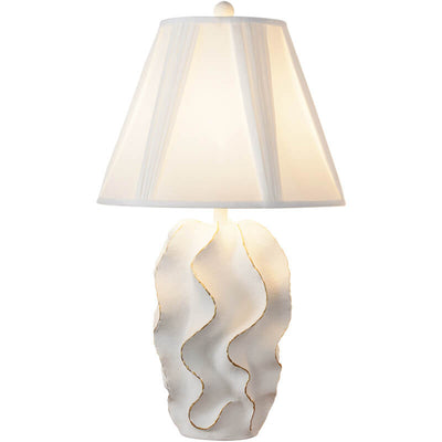 Lampe de table à 1 lumière à base de résine rayée en tissu blanc de luxe moderne 