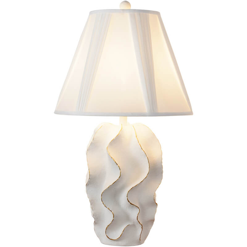 Lampe de table à 1 lumière à base de résine rayée en tissu blanc de luxe moderne 