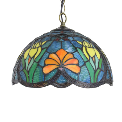 Europäische Vintage Tiffany Blumen Vögel Buntglas 1-Licht Pendelleuchte