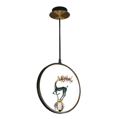 Lustre LED suspendu moderne chinois carré rond anneau prunier cerf 