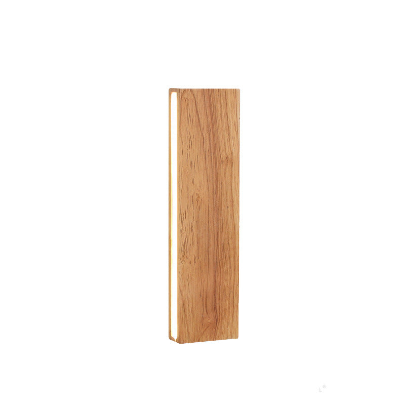 Contemporary Nordic Log Rectangular Flat Rotatable Solid Wood Acrylic LED Wall Sconce Lamp