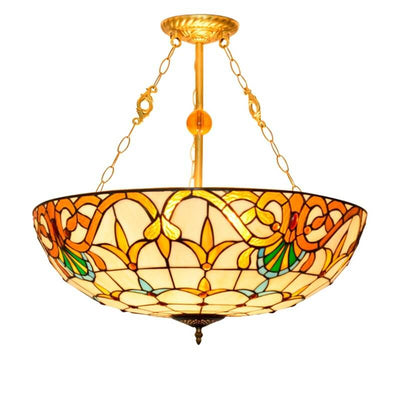 Tiffany Baroque Stained Glass Gold Brilliant 5-Light Chandelier