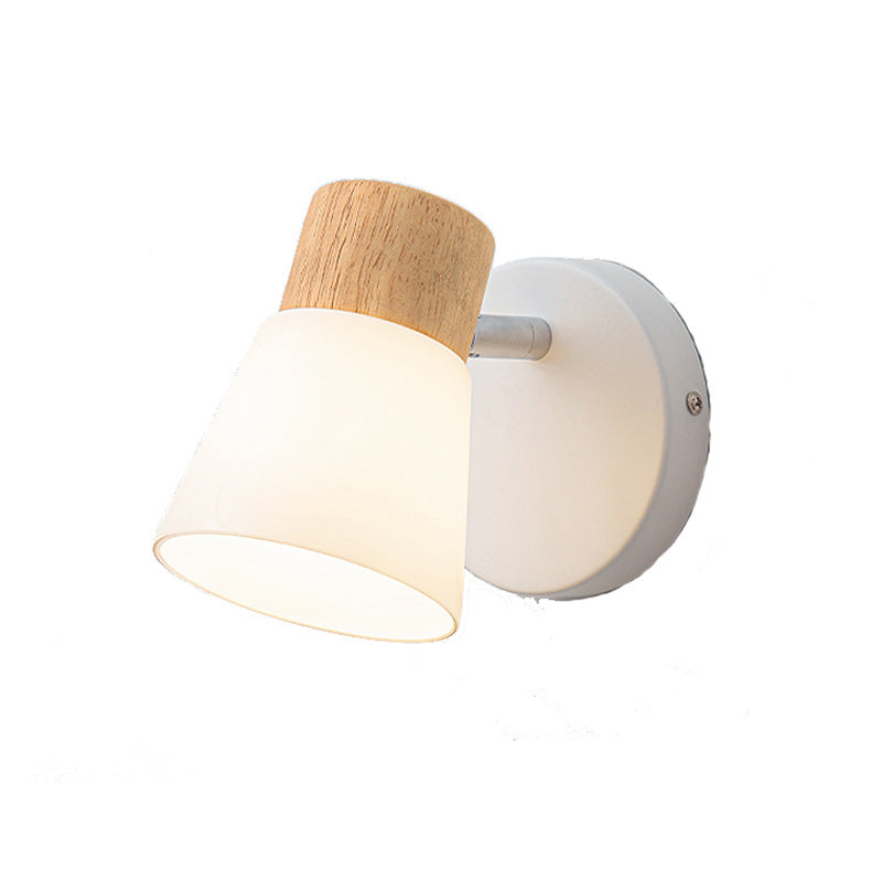 Japanese Minimalist Wood Glass Cone Rotatable 1/2 Light Wall Sconce Lamp