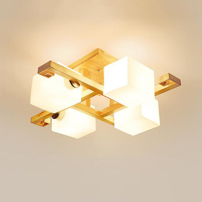 Nordic Modern Creative Solid Wood 4/5/8/9 Lights Flush Mount Ceiling Light