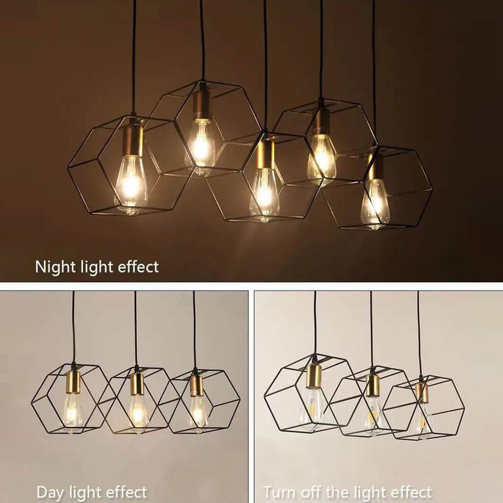 Modern Mid-Century Geometric Polygonal Iron Frame 3/5-Light Island Light Chandelier For Living Room