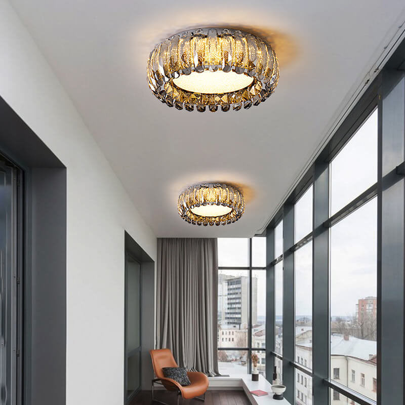 European Light Luxury Round Crystal Edelstahl LED Unterputzbeleuchtung