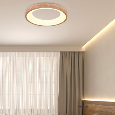 Nordic Minimalist Log Wood Round LED Flush Mount Ceiling Light