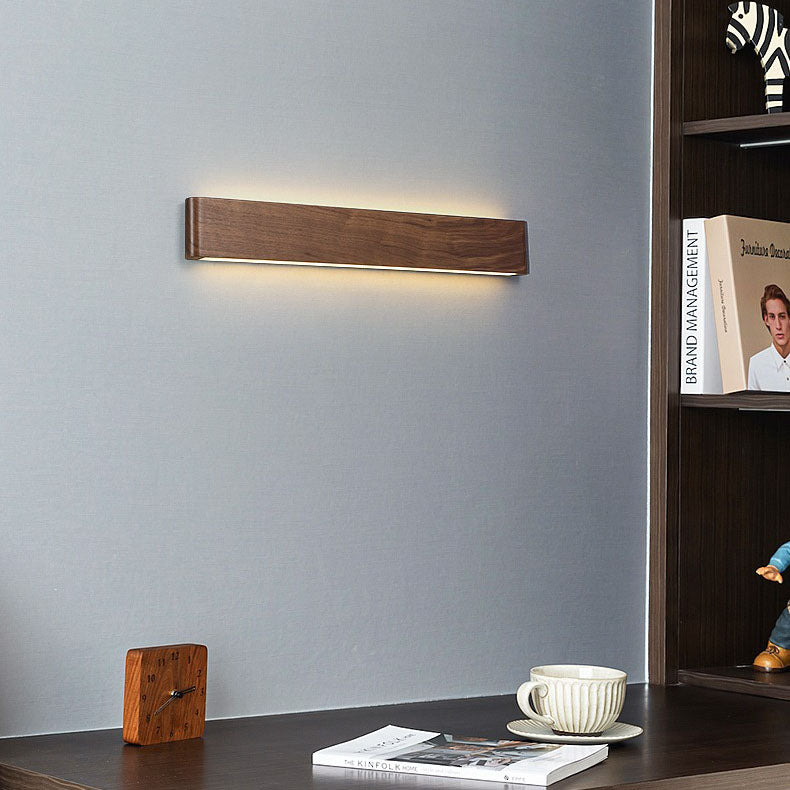 Minimalist Chinese Walnut Rectangular LED Wall Sconce Lamp