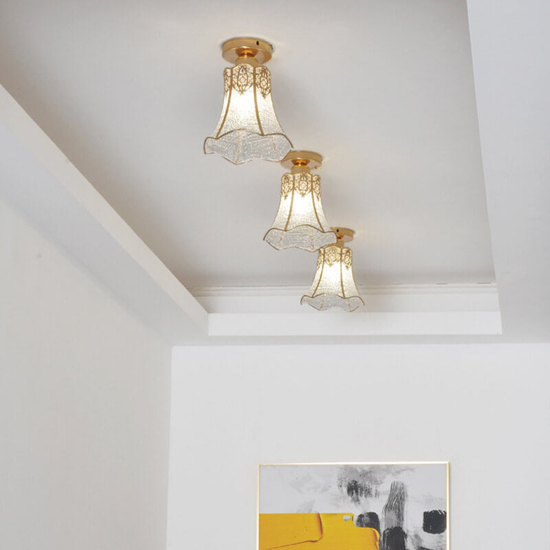 Luz de techo semiempotrada de 1 luz de vidrio dorado de lujo ligero europeo 