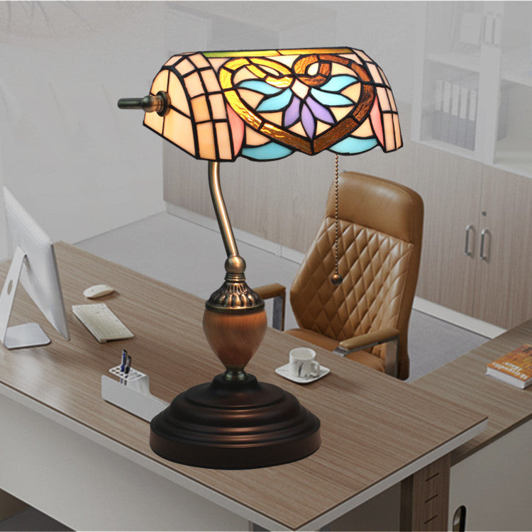 Tiffany Mediterranean Heart Stained Glass Bank 1-Light Table Lamp