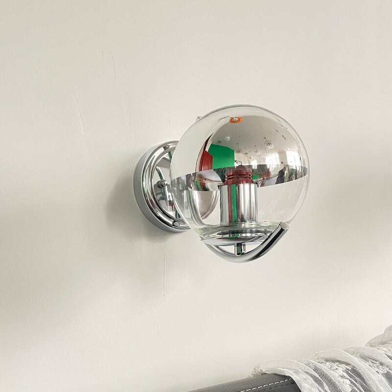Vintage Chrome Glass Globe 1-Light Wall Sconce Lamp