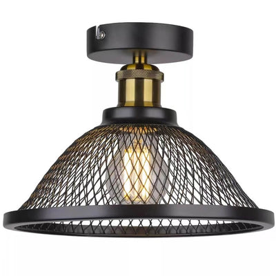 Vintage Industrial Iron Mesh Cone 1-Light Semi- Flush Mount Ceiling Light