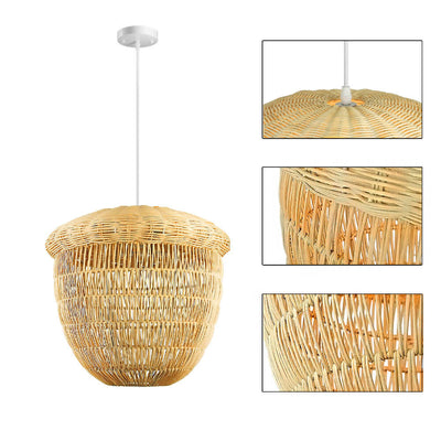 Japanese Rattan Weaving Globe Basket 1-Light Pendant Light