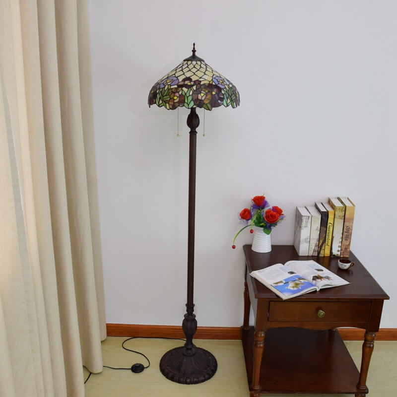 Lámpara de pie de hierro y resina con vidrieras Tiffany Decorativa con 3 luces 