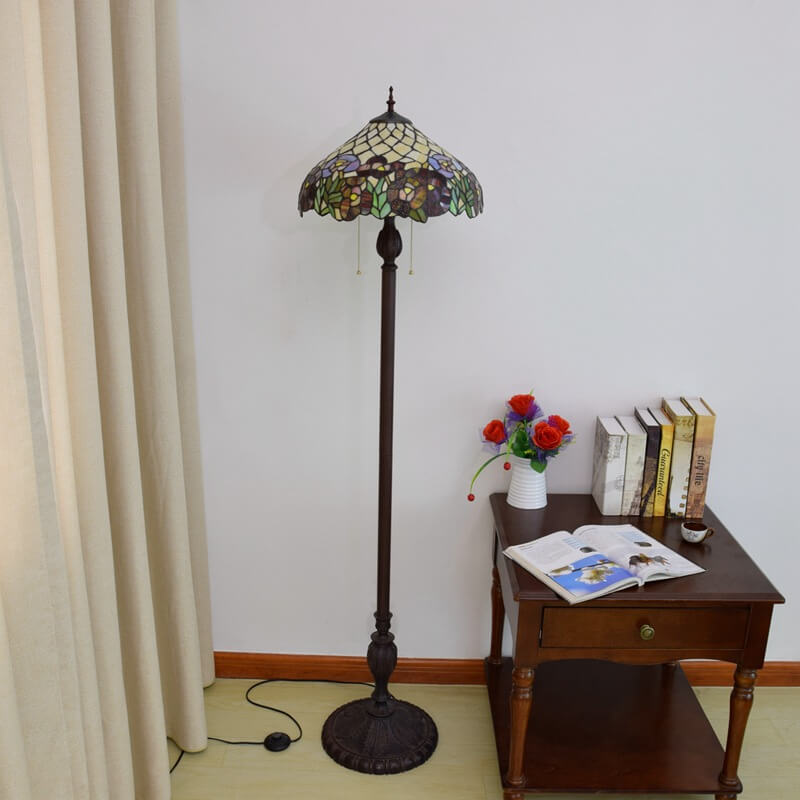 Tiffany Decorative Umbrella Iron Resin Stained Glass 3-Light Standing Floor Lamp