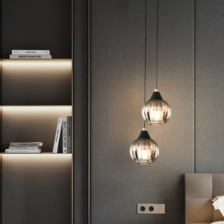 Italian Minimalist Glass Round Metal 1/2 Light Chandelier