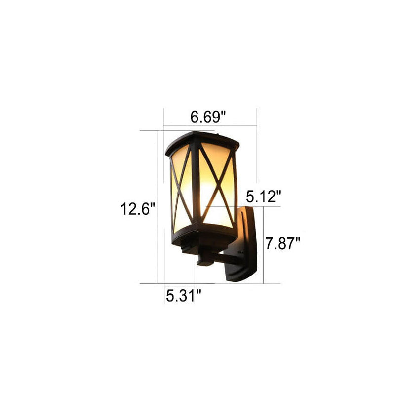 Solar Chinese Outdoor Square Column Cage 1-Light Wall Sconce Lamp