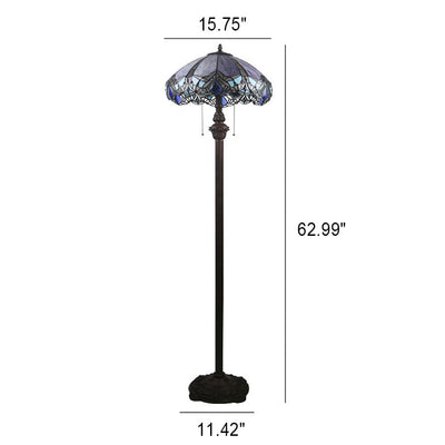 Modern Vintage Tiffany Glass 2-Light Standing Floor Lamp