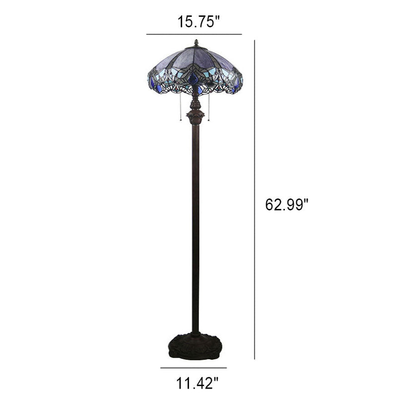 Modern Vintage Tiffany Glass 2-Light Standing Floor Lamp