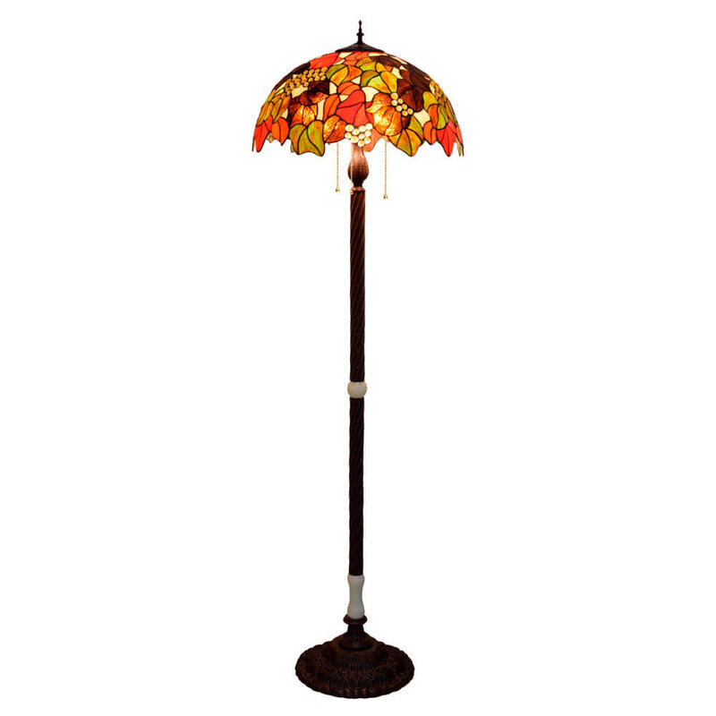 Tiffany Vintage Colorful Leaf Pattern Glass 3-Light Standing Floor Lamp