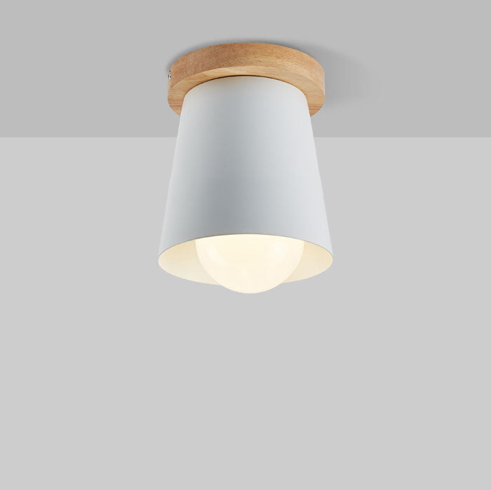 Modern Minimalist Macaron Solid Color Iron Rubberwood 1-Light Flush Mount Light For Hallway &amp; Entryway