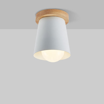 Minimalist Macaron Solid Color Iron Wood 1-Light Flush Mount Light