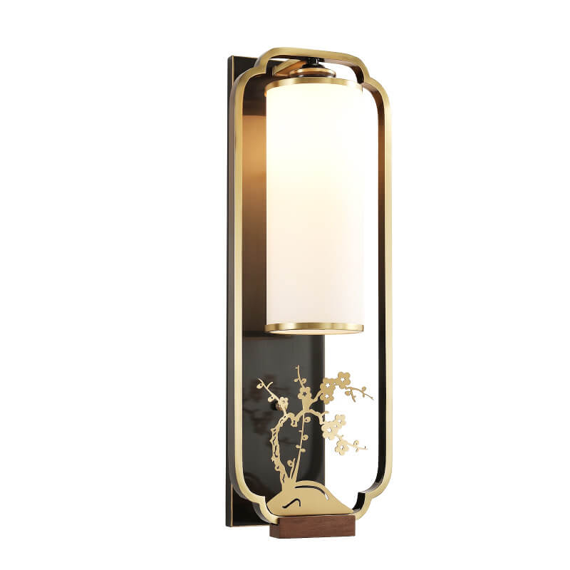 Modern New Chinese Copper Glass Column Ring 1-Light Wall Sconce Lamp