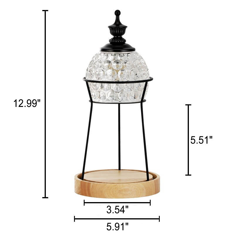 Lámpara de Mesa de Cera Derretida de 2 Luces con Pantalla de Cristal de Madera Europea 