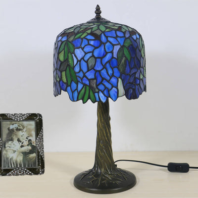 Tiffany Colored Flower Glass Cylinder Shade 1-Light Table Lamp