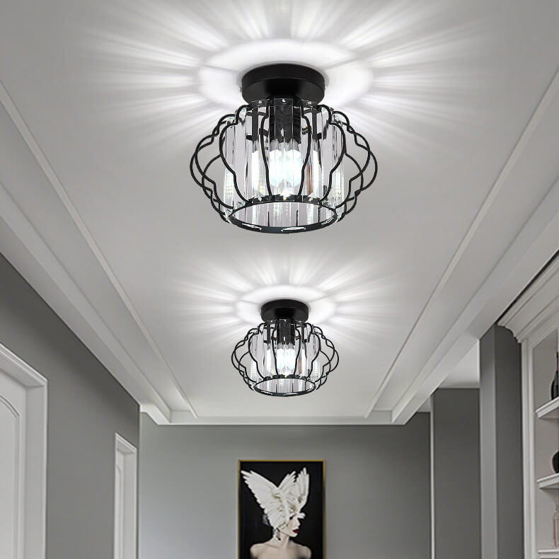 Moderno Lujo Flor Hierro Cristal 1-Luz Semi-Empotrado Montaje de Techo 
