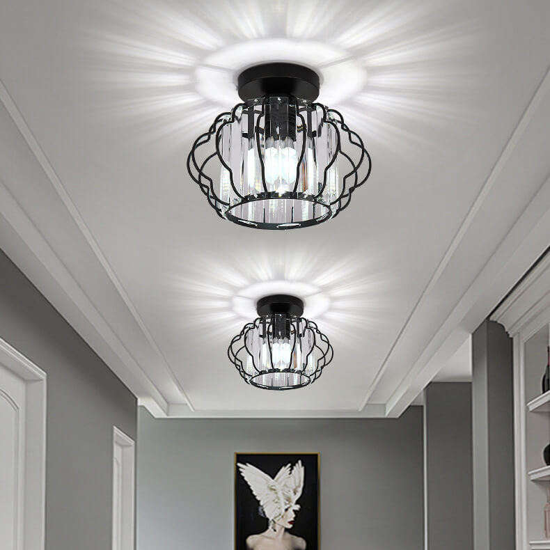 Modern Luxury Flower Iron Crystal 1-Light Semi-Flush Mount Ceiling Light